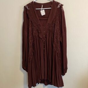 NWT Free People burgundy boho dress L